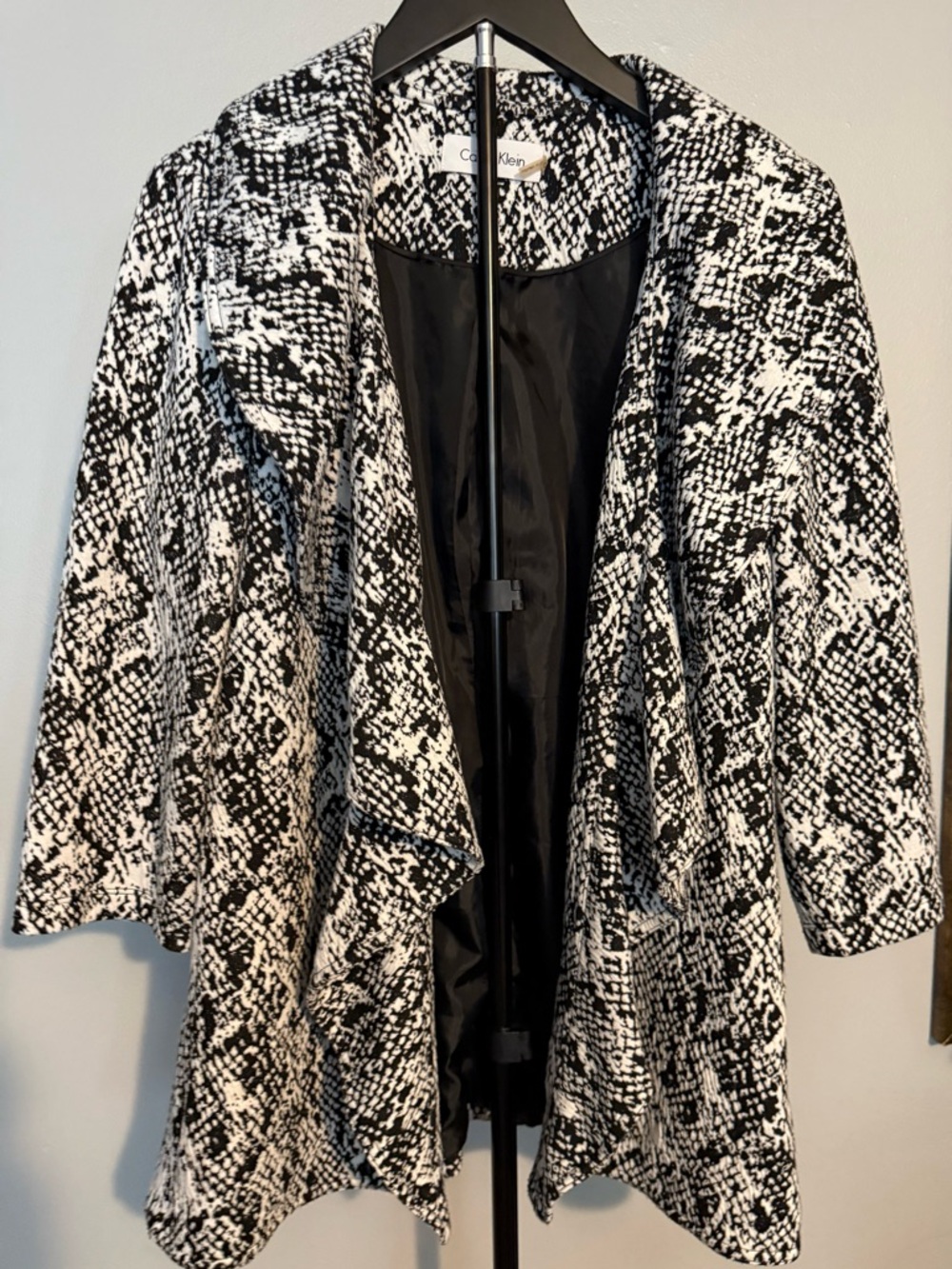 Calvin Klein Black & White Draped Open-Front Blazer Coat
